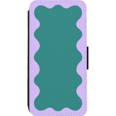 Coque iPhone 14 Pro Max - Wallet noir Wavy Rectangle Green Purple