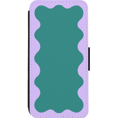 Coque iPhone 14 Pro Max - Wallet noir Wavy Rectangle Green Purple