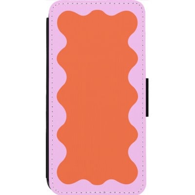 Coque iPhone 14 Pro Max - Wallet noir Wavy Rectangle Orange Pink