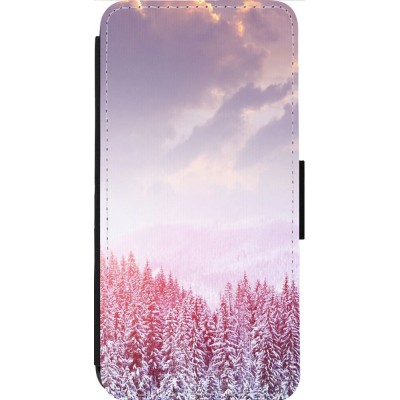 Coque iPhone 14 Pro Max - Wallet noir Winter 22 Pink Forest