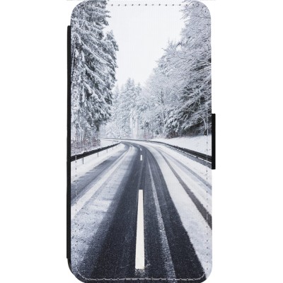 Coque iPhone 14 Pro Max - Wallet noir Winter 22 Snowy Road