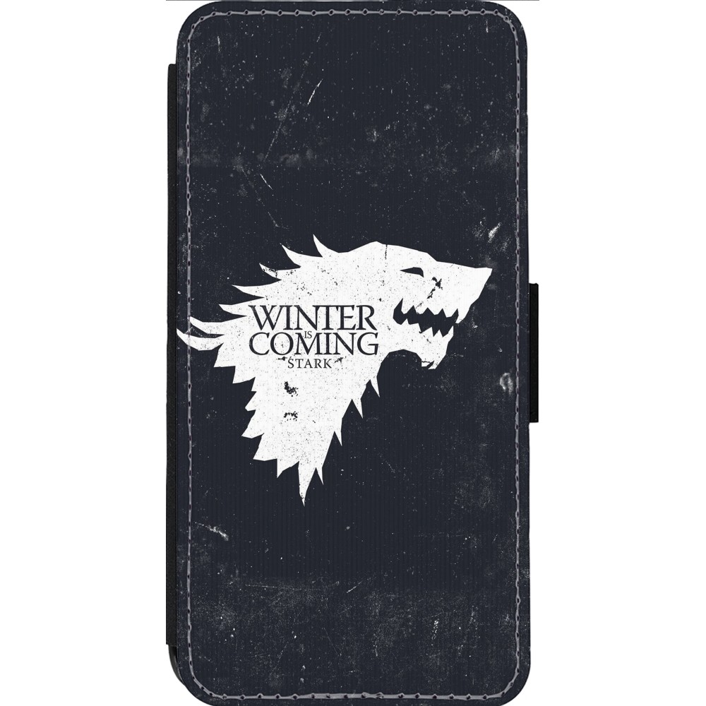 Coque iPhone 14 Pro Max - Wallet noir Winter is coming Stark