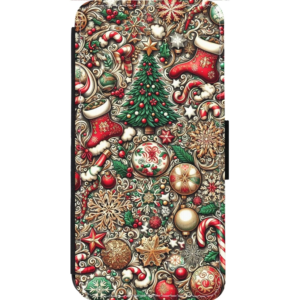 Coque iPhone 14 Pro Max - Wallet noir Noël 2023 micro pattern