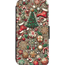 Coque iPhone 14 Pro Max - Wallet noir Noël 2023 micro pattern