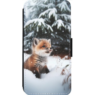 Coque iPhone 14 Pro Max - Wallet noir Noël 2023 Renardeau sapin