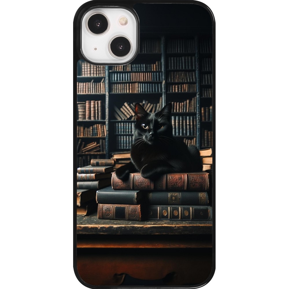 Coque iPhone 14 Plus - Chat livres sombres