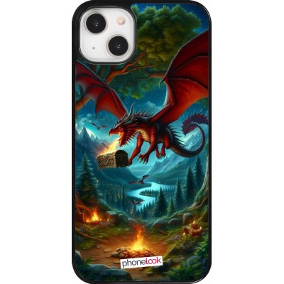 Coque iPhone 14 Plus - Dragon Volant Forêt Trésor