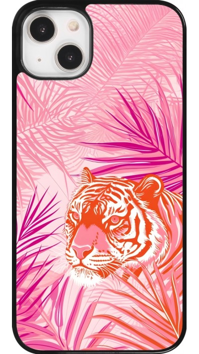 Coque iPhone 14 Plus - Tigre palmiers roses