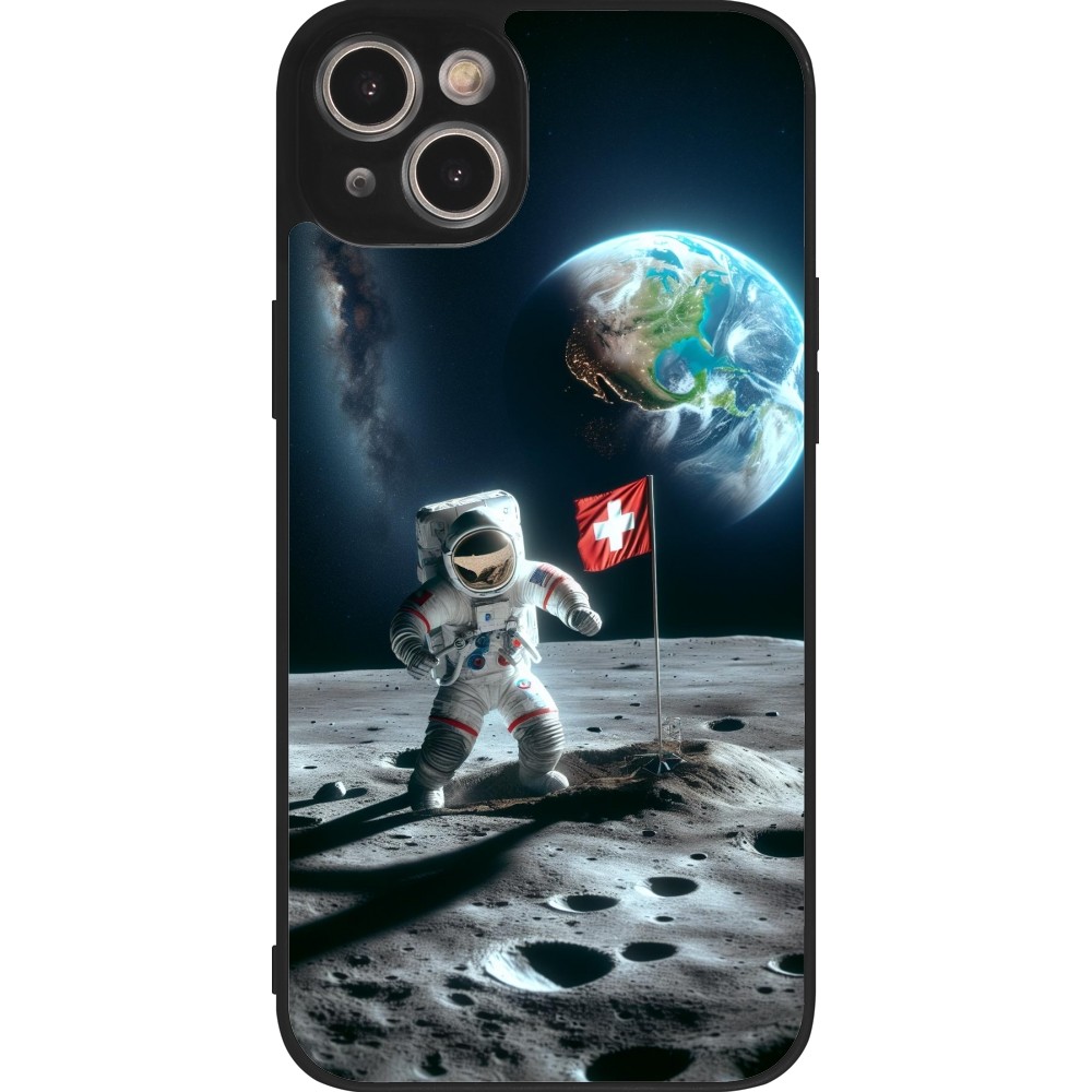 Coque iPhone 14 Plus - Silicone rigide noir Astro Suisse sur lune