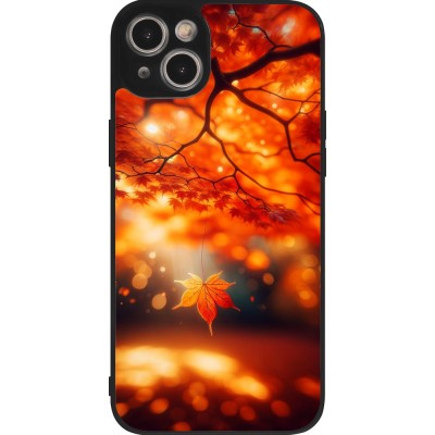 Coque iPhone 14 Plus - Silicone rigide noir Automne Magique Orange