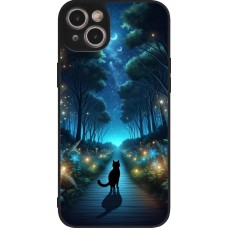 Coque iPhone 14 Plus - Silicone rigide noir Chat noir promenade