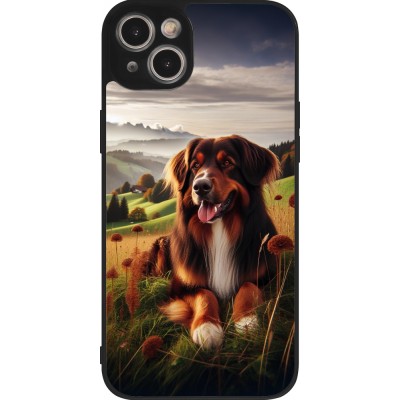 Coque iPhone 14 Plus - Silicone rigide noir Chien Campagne Suisse