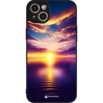 Coque iPhone 14 Plus - Silicone rigide noir Coucher soleil jaune violet