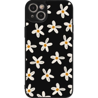 Coque iPhone 14 Plus - Silicone rigide noir Easter 2024 white on black flower