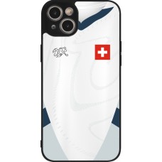 Coque iPhone 14 Plus - Silicone rigide noir Maillot de football Suisse Extérieur personnalisable