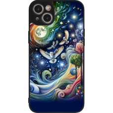 Coque iPhone 14 Plus - Silicone rigide noir hibou volant floral