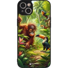 Coque iPhone 14 Plus - Silicone rigide noir Jungle Tropicale Tayrona