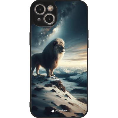 Coque iPhone 14 Plus - Silicone rigide noir Le lion blanc