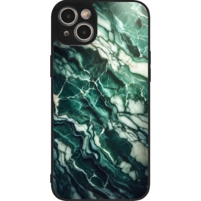 Coque iPhone 14 Plus - Silicone rigide noir Marbre vert majestueux