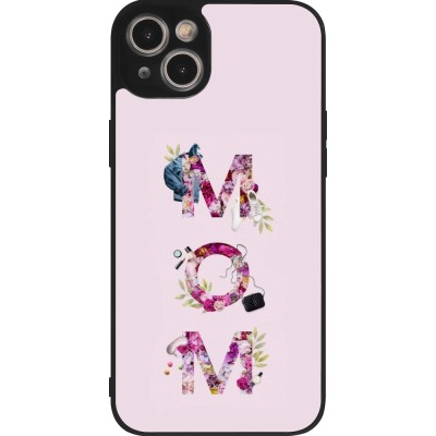 Coque iPhone 14 Plus - Silicone rigide noir Mom 2024 girly mom