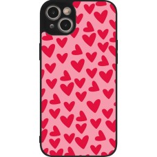 Coque iPhone 14 Plus - Silicone rigide noir Mom 2024 petits coeurs