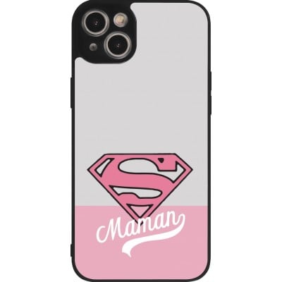 Coque iPhone 14 Plus - Silicone rigide noir Mom 2024 Super hero maman