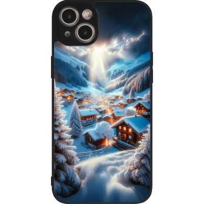 Coque iPhone 14 Plus - Silicone rigide noir Mont Neige Lumière