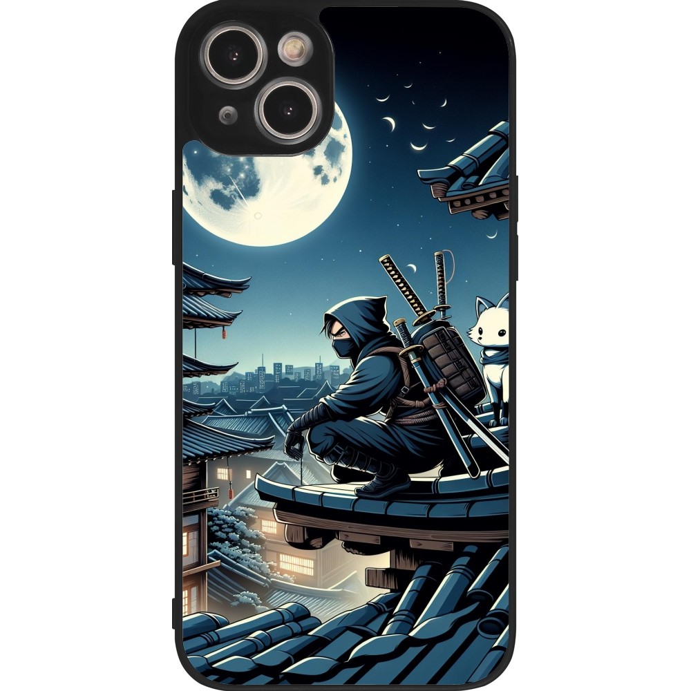 Coque iPhone 14 Plus - Silicone rigide noir Ninja sous la lune