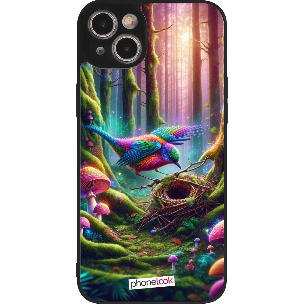 Coque iPhone 14 Plus - Silicone rigide noir Oiseau Nid Forêt