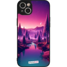 Coque iPhone 14 Plus - Silicone rigide noir Paysage Violet-Rose