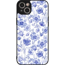 Coque iPhone 14 Plus - Silicone rigide noir Spring 23 watercolor blue flowers