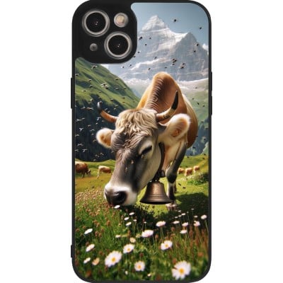 Coque iPhone 14 Plus - Silicone rigide noir Vache montagne Valais