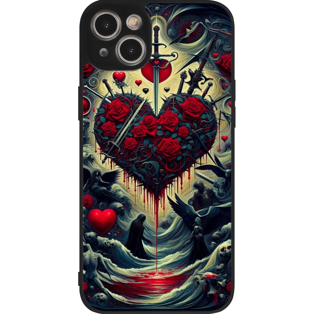 Coque iPhone 14 Plus - Silicone rigide noir Dark Love Coeur Sang