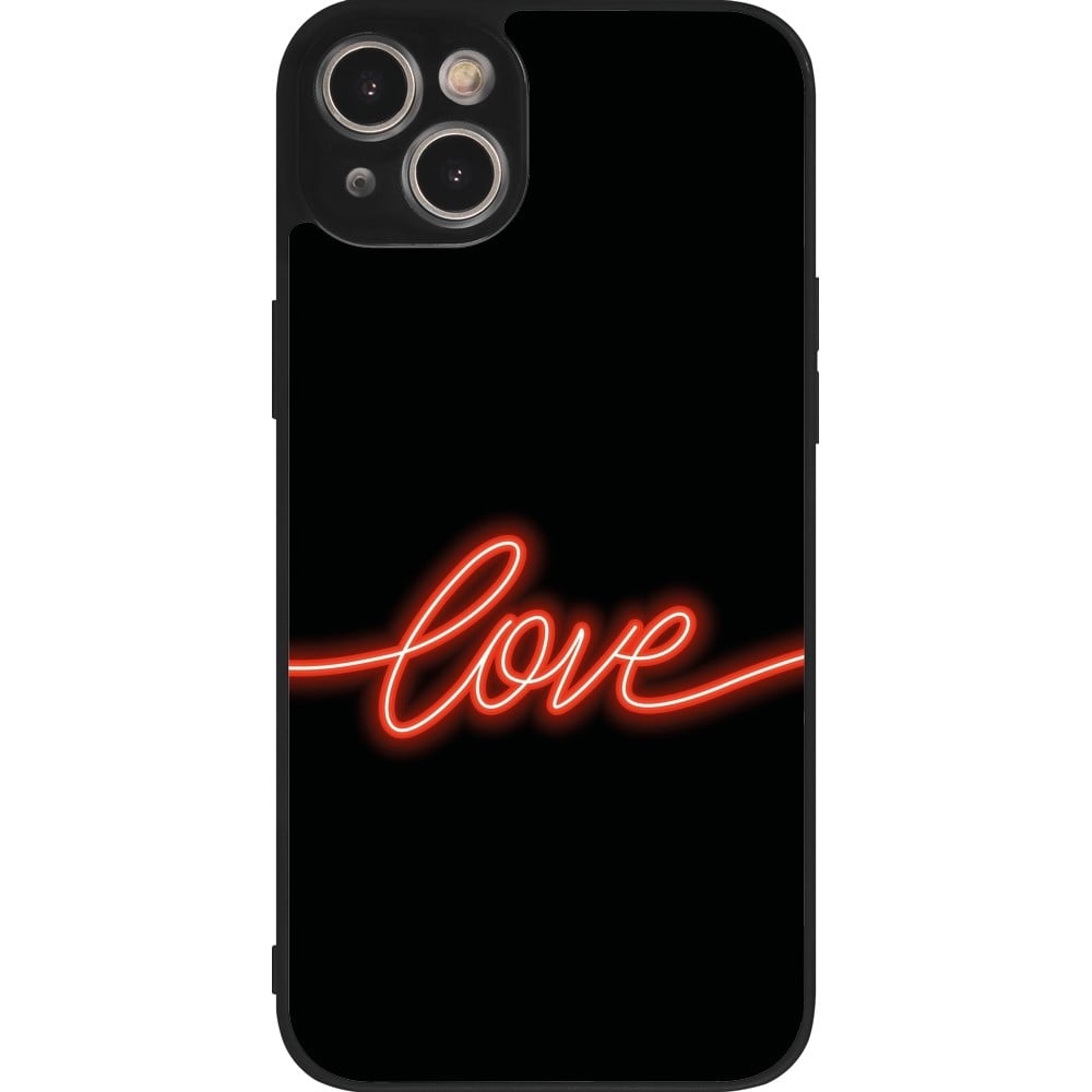 Coque iPhone 14 Plus - Silicone rigide noir Valentine 2023 neon love