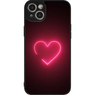 Coque iPhone 14 Plus - Silicone rigide noir Valentine 2023 single neon heart