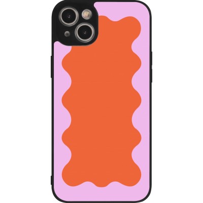 Coque iPhone 14 Plus - Silicone rigide noir Wavy Rectangle Orange Pink