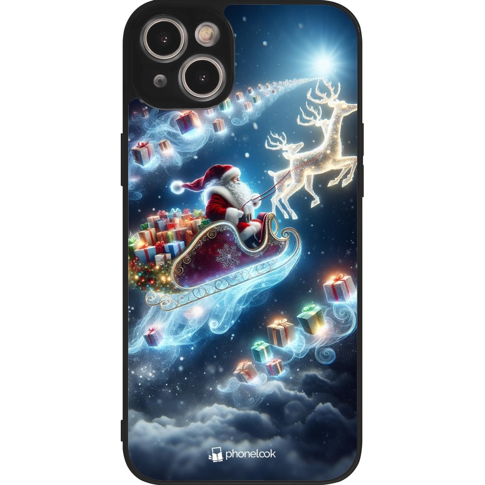 Coque iPhone 14 Plus - Silicone rigide noir Noël 2023 Père Noël enchanté