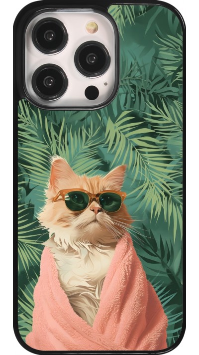 iPhone 14 Pro Case Hülle - Cat Summer Palms