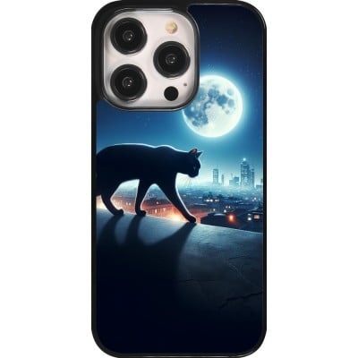 Coque iPhone 14 Pro - Chat noir sous la pleine lune