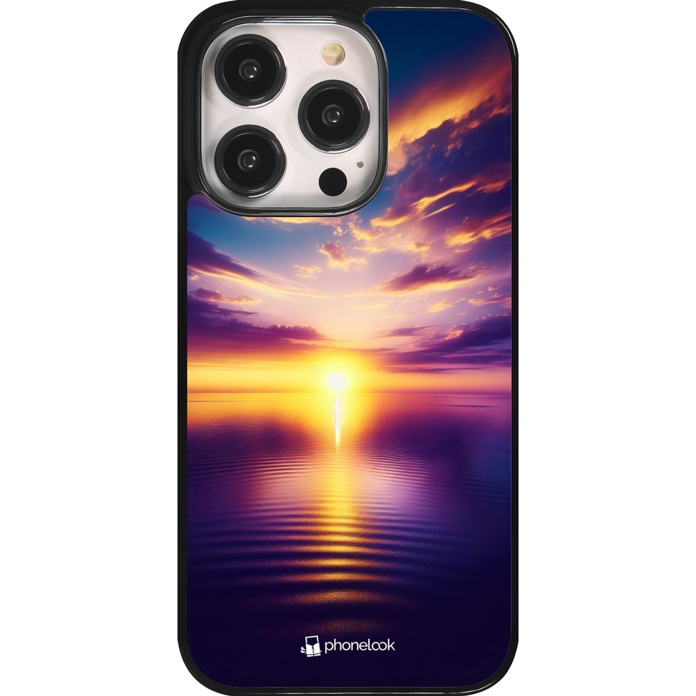 Coque iPhone 14 Pro - Coucher soleil jaune violet