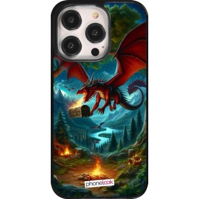 Coque iPhone 14 Pro - Dragon Volant Forêt Trésor