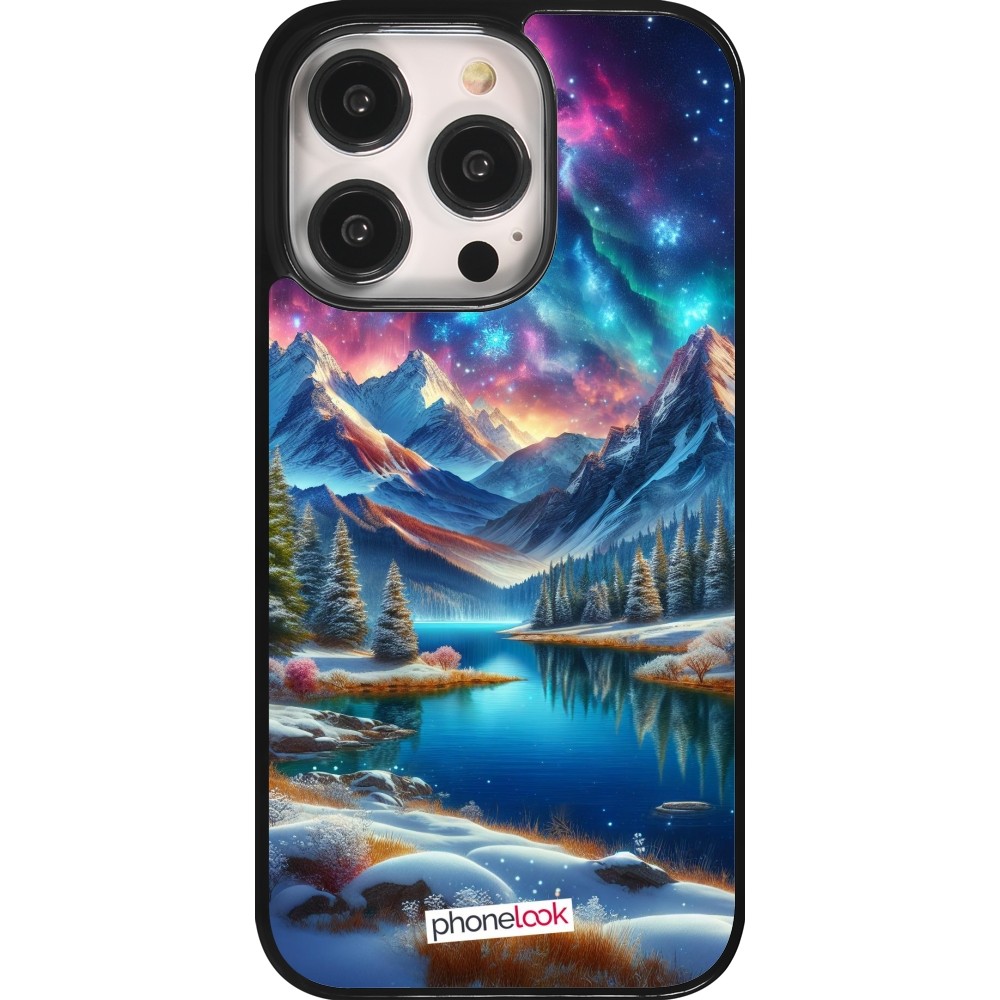 Coque iPhone 14 Pro - Fantasy Mountain Lake Sky Stars