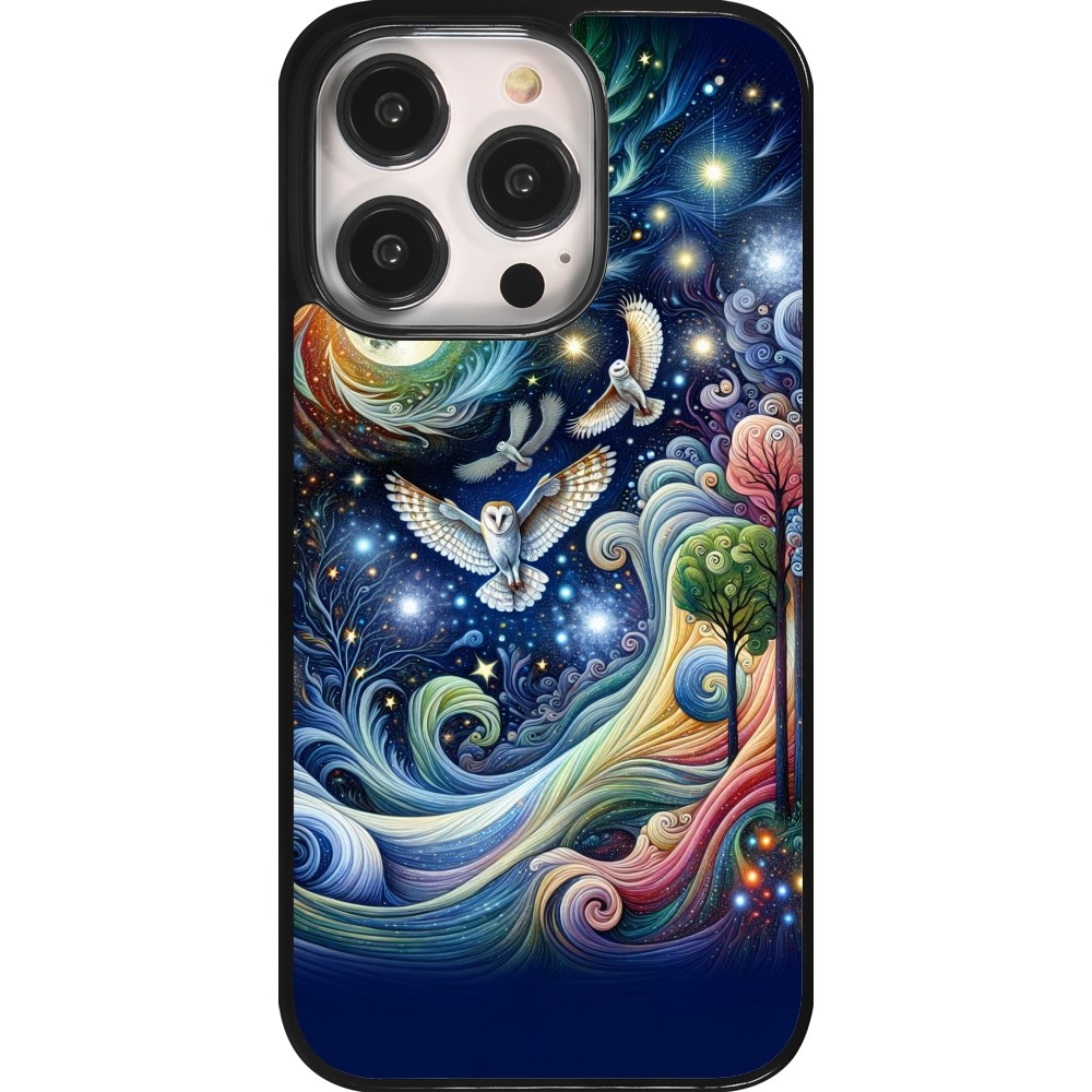 Coque iPhone 14 Pro - hibou volant floral