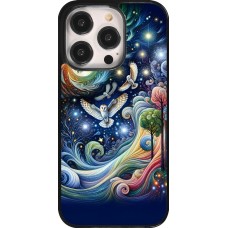 Coque iPhone 14 Pro - hibou volant floral