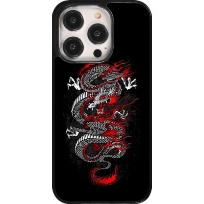 Coque iPhone 14 Pro - Japanese style Dragon Tattoo Red Black