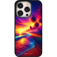 Coque iPhone 14 Pro - Plage coucher soleil flashy