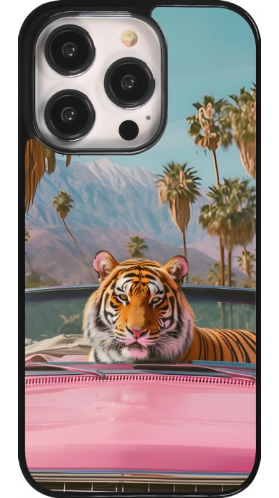 Coque iPhone 14 Pro - Tigre voiture rose