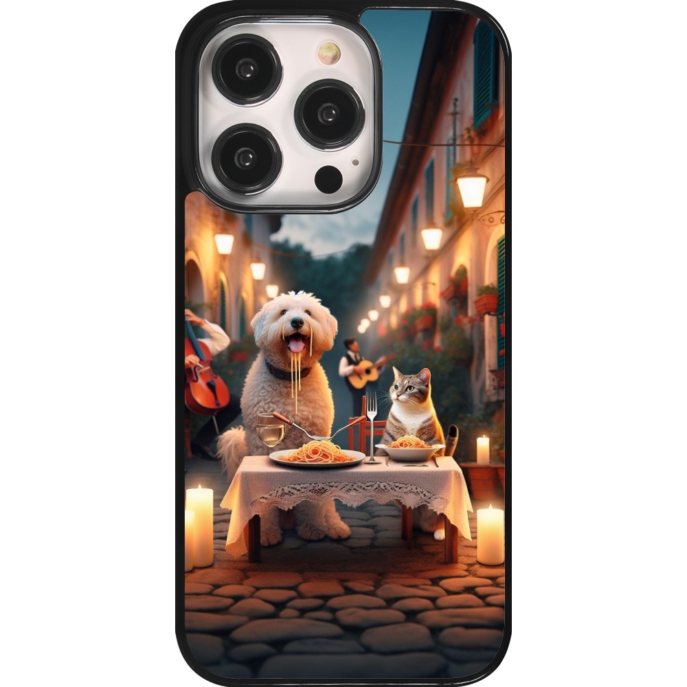 Coque iPhone 14 Pro - Valentine 2024 Dog & Cat Candlelight