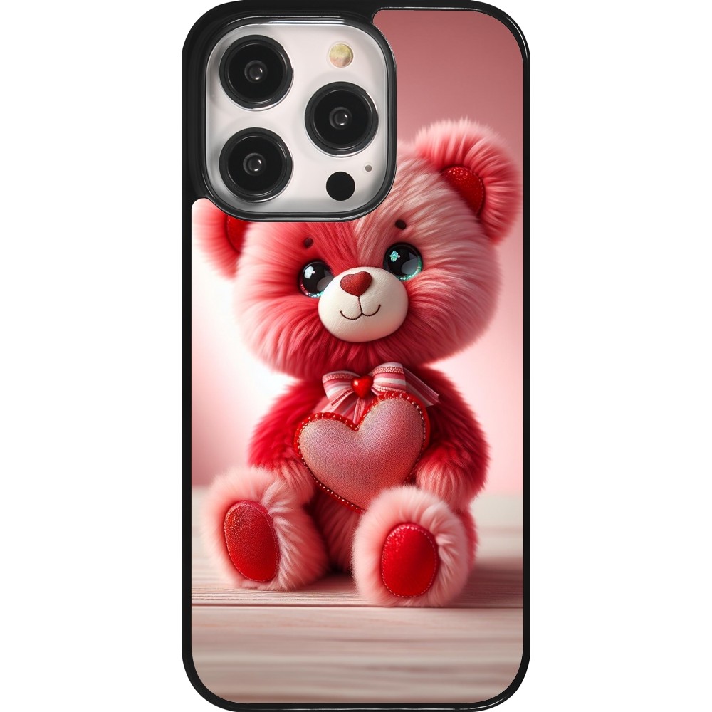 iPhone 14 Pro Case Hülle - Valentin 2024 Rosaroter Teddybär