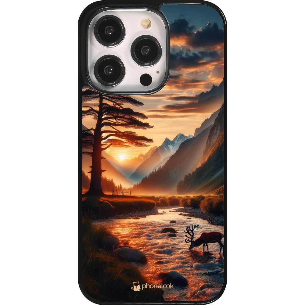 Coque iPhone 14 Pro - Valley Sunset Deer Tree